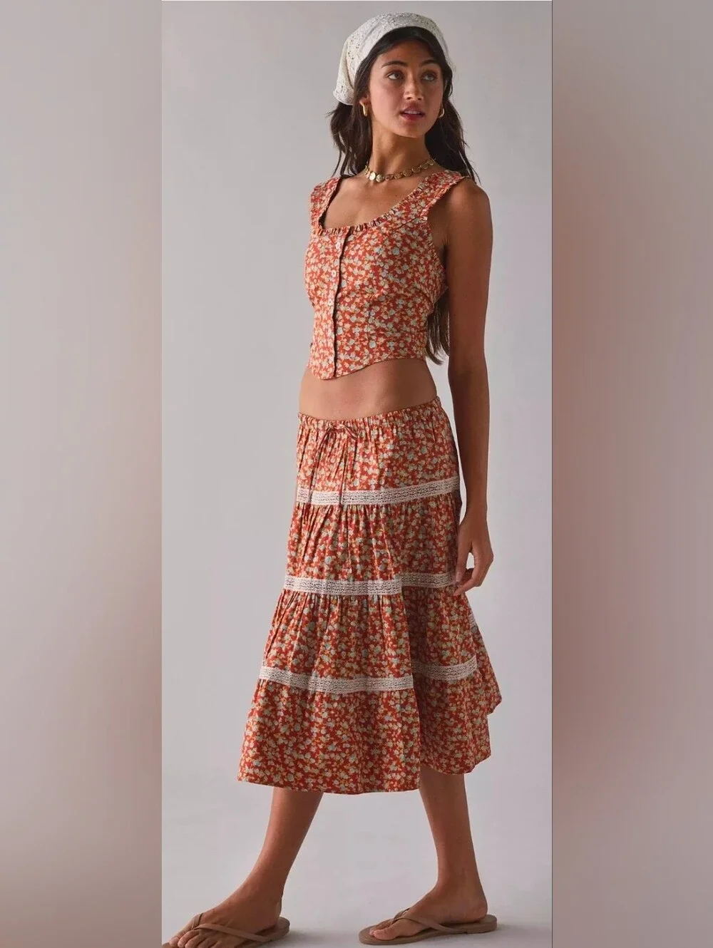 Kimchi Blue Floral Ruffle And Lace Trim Skirt Set